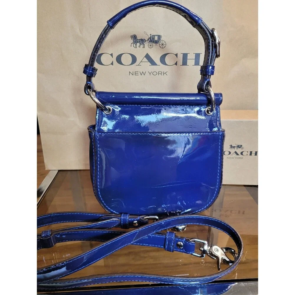 Coach Vintage Willis Midnight Royal Blue Patent Leather Bag Legacy Crossbody - Picture 2 of 16